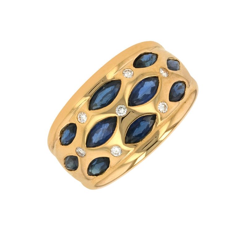 Bague vintage saphirs 1.46 carat et diamants 0.07 carat or jaune 7.92g Comme neuf -  reconditionné disponible sur Gemme Les Bijoux